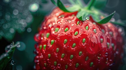 Close-Up Macro of Fresh Strawberry with Water Droplets.