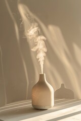 aromatherapy diffuser with sleek design, emitting a soft mist against a minimalist background