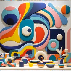 Vibrant Abstract Tableware Colorful Objects for Creative Projects