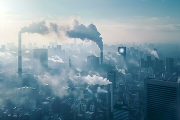 A major corporation producing significant pollution lacking in environmental responsibility. Concept Pollution, Environmental Impact, Corporate Responsibility, Sustainability Efforts, Public Outcry