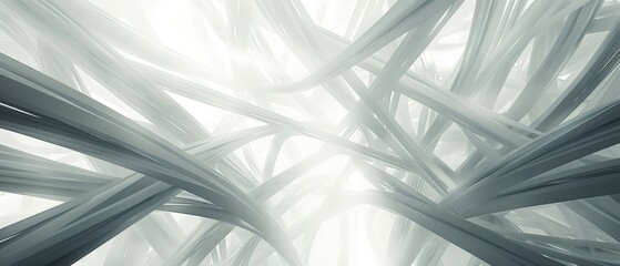 Abstract lines, interwoven, creating a maze-like structure, grey and white palette