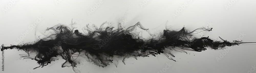 Poster abstract lines, thin, delicate threads weaving across a dark canvas, creating a sense of depth