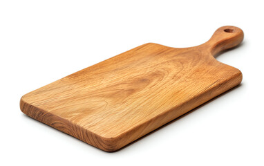 A wooden cutting board with a wooden handle