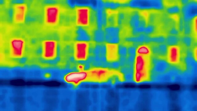 The movement of passers and cars on the streets of the city, walker. Image from thermal imager device.