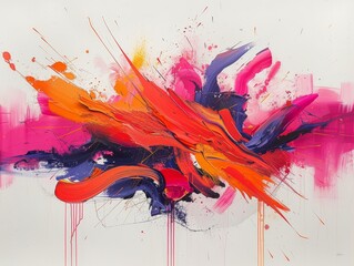 Abstract paintings, chaotic splash of neon colors, energetic and spontaneous expression