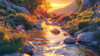 A river with a sunset in the background