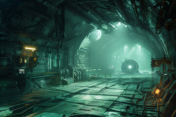 Silent abandoned spaceship interior with a ghostly aura - obrazy, fototapety, plakaty