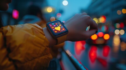 Social Media: A photo of a person using a smartwatch to check notifications from social media apps