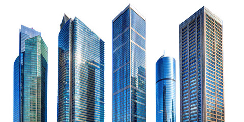 detached buildings, apartment blocks and high-rise buildings with glass facades and transparent skyline