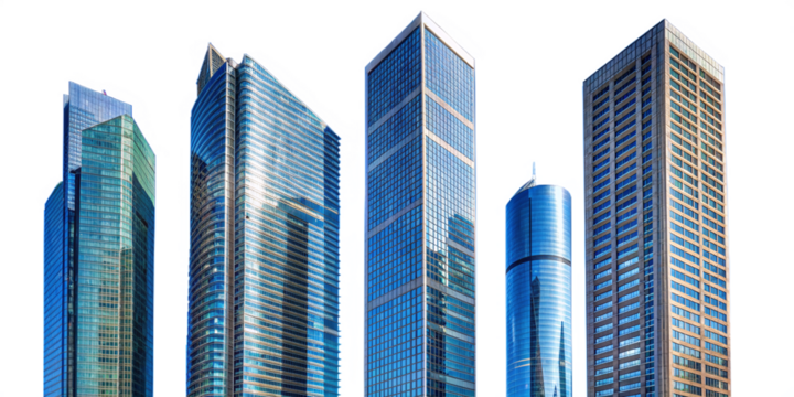 detached buildings, apartment blocks and high-rise buildings with glass facades and transparent skyline - Powered by Adobe