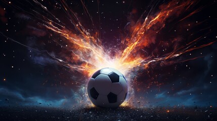 Intense scene of a soccer ball just as it makes contact with the back of the net during an evening match,