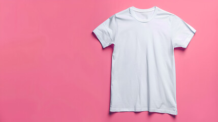 White color-t-shirt with copy space for your design ,Blank white t-shirt with space for print on pink background