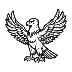 Line art of eagle cartoon spreading wings vector illustration