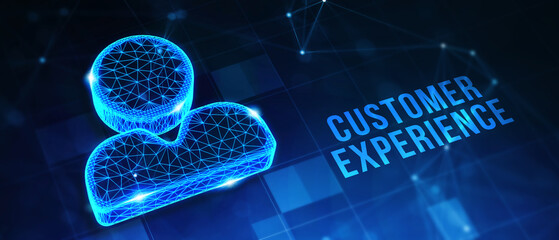 CUSTOMER EXPERIENCE inscription, social networking concept. Business, Technology, Internet and network concept. 3d illustration