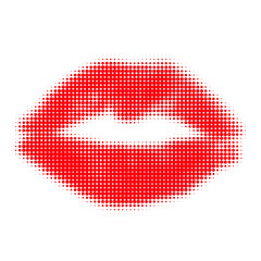 Kisses red lips, lipstick, kiss mark, halftone shape, girl aesthetic 