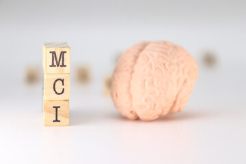 MCI abbreviation Mild Cognitive Impairment concept on white background with a human brain