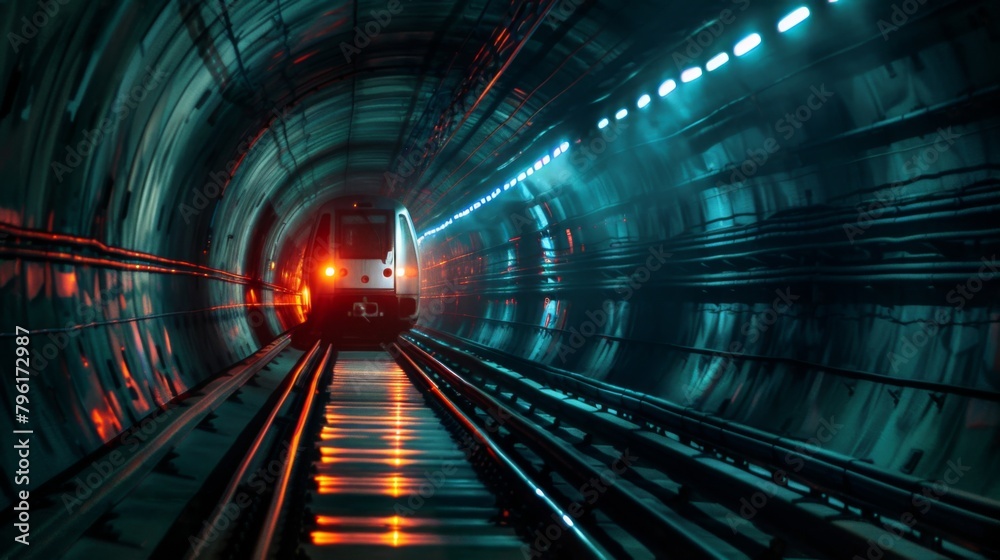 Aufkleber A metro train passing through an underground tunnel, its lights illuminating the darkness as it transports passengers swiftly and safely beneath the city streets.