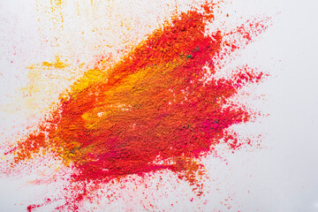 Colorful powder for Holi festival on white background. Holi is the Indian festival of colors.