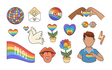 LGBTQ vector set. Symbols of the LGBT pride community. LGBT elements on white background.