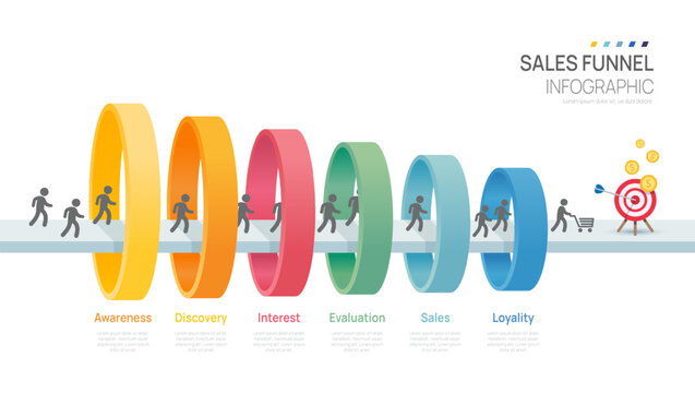 Infographic Sales funnel diagram template for business. Modern  Timeline 6 step level, digital marketing data, presentation vector infographics.
