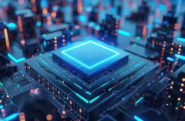 Fototapeta premium Central Computer Processor on motherboard with futuristic neon light