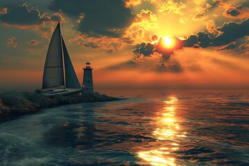 sailboat at sunset - obrazy, fototapety, plakaty