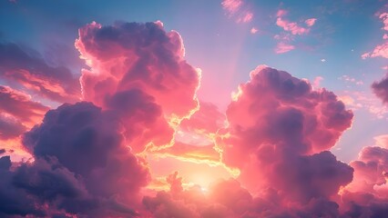 Heartshaped clouds in a pink sunset sky evoking love and tenderness. Concept Romantic Sky, Heart Shapes, Pink Sunset, Love and Tenderness