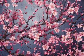 Cherry Blossom Gradients: Vibrant Floral Tapestry Blooms