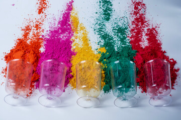 Colorful holi powder for Holi festival of colors on white background.