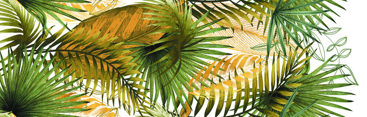 palm tree leaves textile and digital seamless pattern design 
