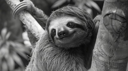 Fototapeta premium Sloth, friendly animal wallpaper image in high resolution