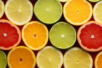 Citrus Grove Gradient Zests: Fresh Citrus Fruit Segments Array - obrazy, fototapety, plakaty