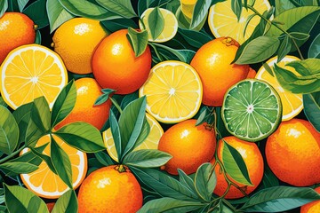 Citrus Grove Gradient Zests: Juicy Fusion of Vibrant Citrus Delights - obrazy, fototapety, plakaty