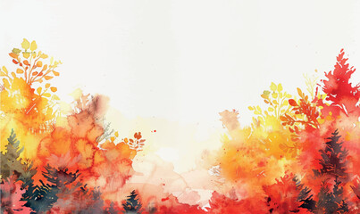 background watercolor frame, autumn fall trees