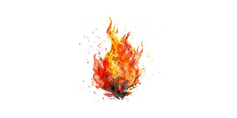Watercolor bonfire clipart in the style of white isolated background