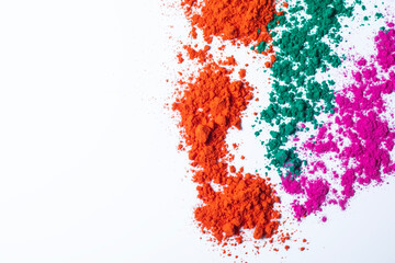 Colorful holi powder isolated on white background. Holi is Indian festival of colors.