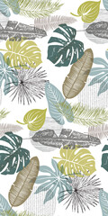 Textile and digital seamless pattern with leaves design 