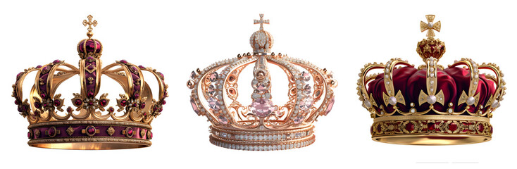 Fototapeta na wymiar queen and king crown isolated on transparent png background