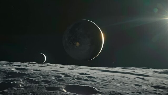 A planet with a moon in the background. The planet is in the center of the image