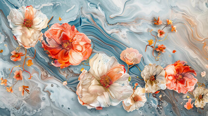 Fluid abstract expressionism, blooming flowers, Aesthetics colorful floral inspirational tenderness illustration, oil paint, Wall decoration photo, Generated AI.
