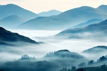 Misty Highland Gradient Moods: Hill Hues at Dawn