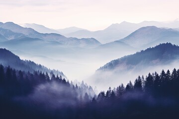 Fototapeta na wymiar Misty Highland Gradient Moods: Serenity in the Mist-Covered Mountain Gradients
