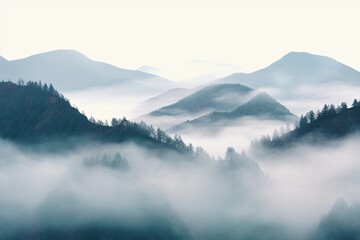 Misty Highland's Gradient Moods: Enchanting Mist-Covered Mountain Gradients