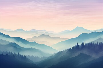 Fototapeta premium Misty Highland Gradient Moods: Soft Light Mountain Gradients