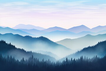 Naklejka na ściany i meble Tranquil Highland Mist: Nature's Gradient Moods