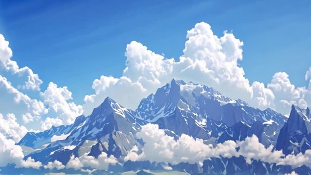 video mountain view with clear sky and white clouds