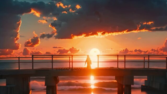 video someone watches the sunset