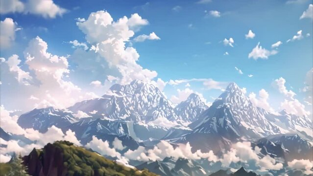 video mountain view with clear sky and white clouds