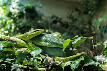 Slithering silently, snakes navigate the earth with elegance, their scales shimmering under the...