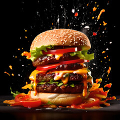 Hamburfer Food Sandwich beef,party Burger, Appetizing hamburger,Maxi hamburger double cheeseburger.